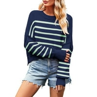 Bnwani Ženski džemperi za Fall Crewneck Stripe Knit Top Dugi rukav Pulover okruglog vrata Pulover Puno