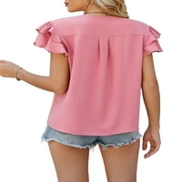 Košulja za žene za žene Solid Boja Ljetni vrhovi kratki rukav majica Loose Holiday Tunic Bluse Pink