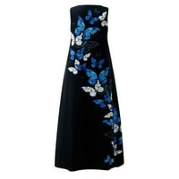 Ženske haljine Ljeto bez rukava Maxi V izrez Cami s džepovima Print casual haljina plava xxl