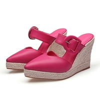 Ženske sandale Hot Pink Diamond Sandale za žene Debele sole klinove papuče Žene Ljetne pete Slamke Woven