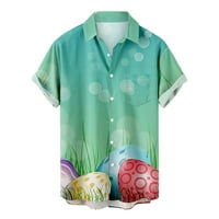 Daqian Muns T-majice zalijepljenje za muškarce Ležerne tipke Uskršnji ispis sa džepnim košuljama kratkih rukava bluza majica muške majice klirens mint zelena 14