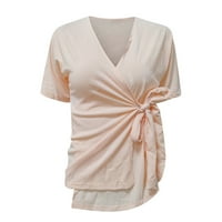 Daznico košulje za žene Ženske modne tapišta Solid Boja kratki rukav V izrez Casual Loose vrhovi ženske ljetne vrhove PK XL