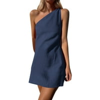 Slatke ljetne haljine za žene plavi poliester dame posteljina povremena haljina od pune boje jedna boja