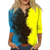 Qcmgmg Ženski rukav za jesen V izrez Loop Fit T-majice Ženske gumb Down Henley ženske košulje Trendi