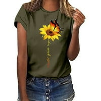 Majice kratkih rukava za žene labave ugrađene ležerne tunike, ljetni cvijet Print comfy bluza vojska
