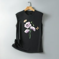 Ljetni vrhovi za žene cvjetne tiskane vrhove za žene za žene bez rukava prsluk crne grafičke majice