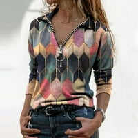 Majica za pamuk, pamučna majica s dugim rukavima za žene za vrhove poslovne modne rever geometrijske