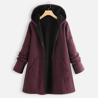 Ženska kaput jakna plus veličina dugih rukava s dugim rukavima runo u boji blokiranja kapuljača, džep