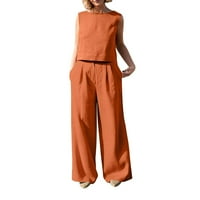 Cleariance ženske ljetne ležerne odjeće postavljeno čvrste boje bez rukava bez rukava gornje hlače široke