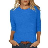 Yyeselk Fall Bluze za žene Trendi rukavi okrugle majice za izrez Tee moda čista boja čvrsta pamučna
