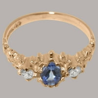 Britanska napravljena od 10k Rose Gold Prirodni tanzanite i Diamond Womens Ring - Veličina Opcije -