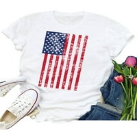 Bomotoo dame Tee američka zastava tiskana majica kratki rukav majica Ležerne prilike ljetne vrhove Party Tunic Bluza 10 # S