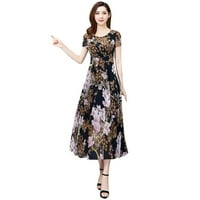 IOPQO Ljetna haljina modna casual ženska haljina s kratkim rukavima od ispisana tanka a-line haljina