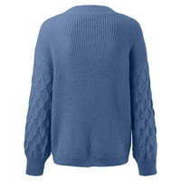 Čvrsta boja rebrasti ženski pulover Crewneck džempeni casual dugih rukava labav pleteni vrhovi labavi