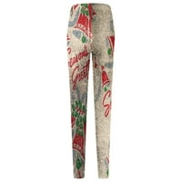 Tking Fashion ženske hlače Božićni tiskani elastični struk All-Match Slim Casual Long Hlače vesele božićne