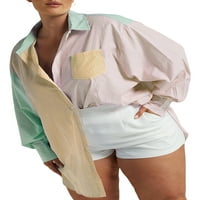 Blotona ženska ležerna staza za trenerke Stripe Dugme s dugim rukavima dolje majica + labavi mini kratke