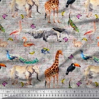 Soimoi plave pamučne kambričke tkanine ptice, slon i žirafe životinjski ispis tkanina od dvorišta široko