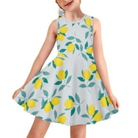 Biventing Store Girls Ljeto limunska haljina Okrugla haljina za okrugle vrat Dječje haljine bez rukava