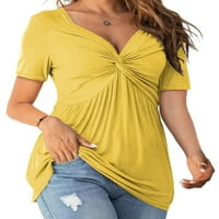 Luxplum žene ljetne vrhove kratki rukav majica V izrez majica Prozračna majica Radni pulover žuti s