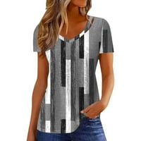Pxiakgy bluza za žene Ljetne modne dame Top V izrez Still Striped Striped tiskani majica Sivi + XL