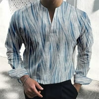 Muškarci Ležerne prilike Print V izrez Košulje s dugim rukavima ovratnik Office Bluza The Tee Sapphire