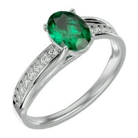 Superjeweler Carat Ovalni oblik stvorio je smaragdni i dijamantski prsten u srebru sterlinga za žene