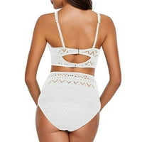 Wendunide kupaći kostimi Žene Ženska Dvije kukičane čipke Visoki struk V izrez bikini set kupaći kostim bijeli xl