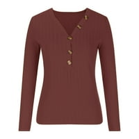Dadaria ženski vrhovi i bluze žene modni casunski gumb puni boja pleteni džemper dugi rukavi V-izrez