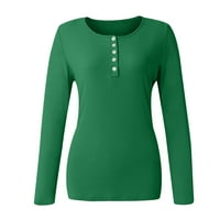 Ženske vrhove bluza Žene Ležerne prilike sa dugim rukavima Henley majice zelene s