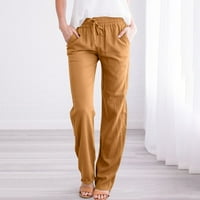 Tking modne ženske hlače, ležerne pamučne i posteljine čvrste vuče elastične struke duge ravne hlače