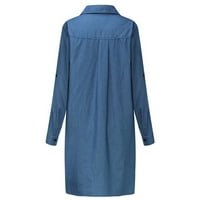PXiakgy haljine za žene Vintage majice Haljina oprala ženska plava V-izrez modni traper traper s rever