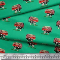 Soimoi Zelena pamučna pamučna tkanina za pamučnu pahuljicu i kravu farmu otisnuta tkaninu širine