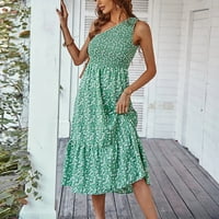 Yuwull Ljetne haljine za žene seksi haljine za žene modne žene Ljeto tiskanje jedno ramena ruffless dugi haljina zelena maturalna haljina na klirensu