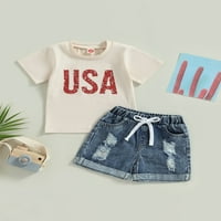 Qinghua 4. jula Dječja odjeća za dječake USA USA Majica kratkih rukava Top Ripped Denim kratke hlače