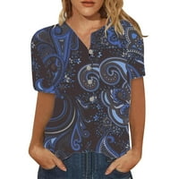 SKSLOEEg ženske bluze elegantno blok u boji s kratkim rukavima Tunika majica casual labav krug up bluze