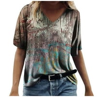 HHEI_K ženska modna casual plus veličina Scenic Cvijeće Ispis majica s okruglim vratom Dugme dolje majice