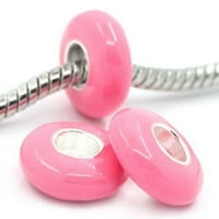 Europska šarm perle ravne okrugle srebrne emajle vruće ružičaste