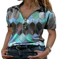 Prednji prošli ženski kratki rukav Zip up Tuntic Tops Business Casual Work Ured Bluzes Majica Summer