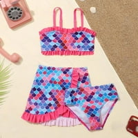 Yuanyu 2-10T Djevojke 3-komadni bikini kupaći kostimi Dječja sirena Tankini kupaći odijelo Ljetni plažni