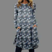 HOMCHY haljina za ženske ležerne od tiskane okrugle pulover sa otvorenim vratima