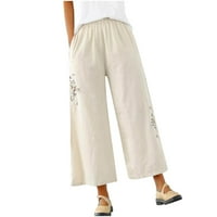 Ženske hlače Sawvnm pantalone za žene Ležerne ljetne elastične visoke struk posteljine pantnih džepova obrezane pantalone za žene