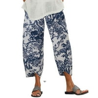 Homenesgenics Ženske pantalone Žene Plave Ženske modne casual posteljine ispisane prugaste pantalone