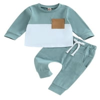 Musuos Baby Boy Girl Contrast Color Pocket Duks pulover na vrhu casual pantalone