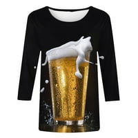 Smiješne majice za žene Loose Fit 3D grafički piv Print Okrugli vrat Tees Casual modne praznične vrhove