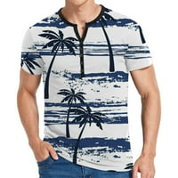 Yanhoo muške havaske Henley majice 3D plaža Grafički print O izrez kratki rukav na vrhu ljetne casual modne majice za odmor