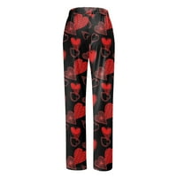 Clearance Labavi modni ženski print casual džep elastični struk pantalone duge hlače crvene l