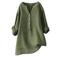 V-izrez čvrste bluze za slobodno vrijeme, moda s dugim rukavima za žene zelena xl