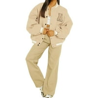 PUDCOCO žene za bejzbol uniformna jakna sa uzorkama slova, horizontalne ukrase trake jesenska odjeća