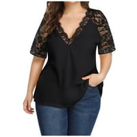 Žene ljetne vrhove V-izrez Solid bluza Casual ženske majice kratkih rukava crna 4xl