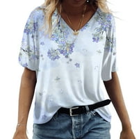 Ženska ljetna majica casual okrugli vrhovi vrata modni ispisani labav bluza s kratkim rukavima m